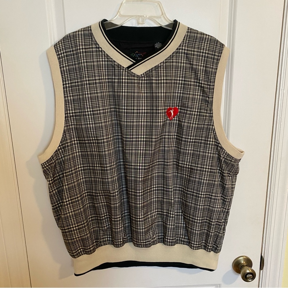 Greg Norman Collection Mens Vest Large Golf Black Check V-Neck Limited Edition